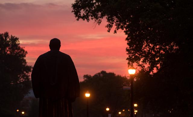 Image of Oxley Statue taken on the Oval facing College Street at Sunset